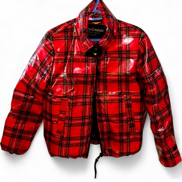 ⚡️SALE⚡️Juicy Couture Black Label Plaid Tartan Patent Puffer Jacket NWOT - Picture 5 of 17